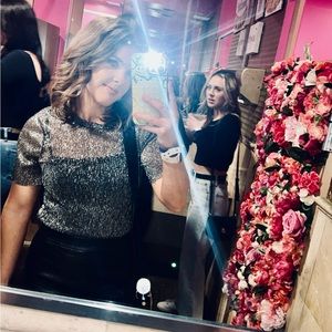 glitter mesh top with built in black tank top